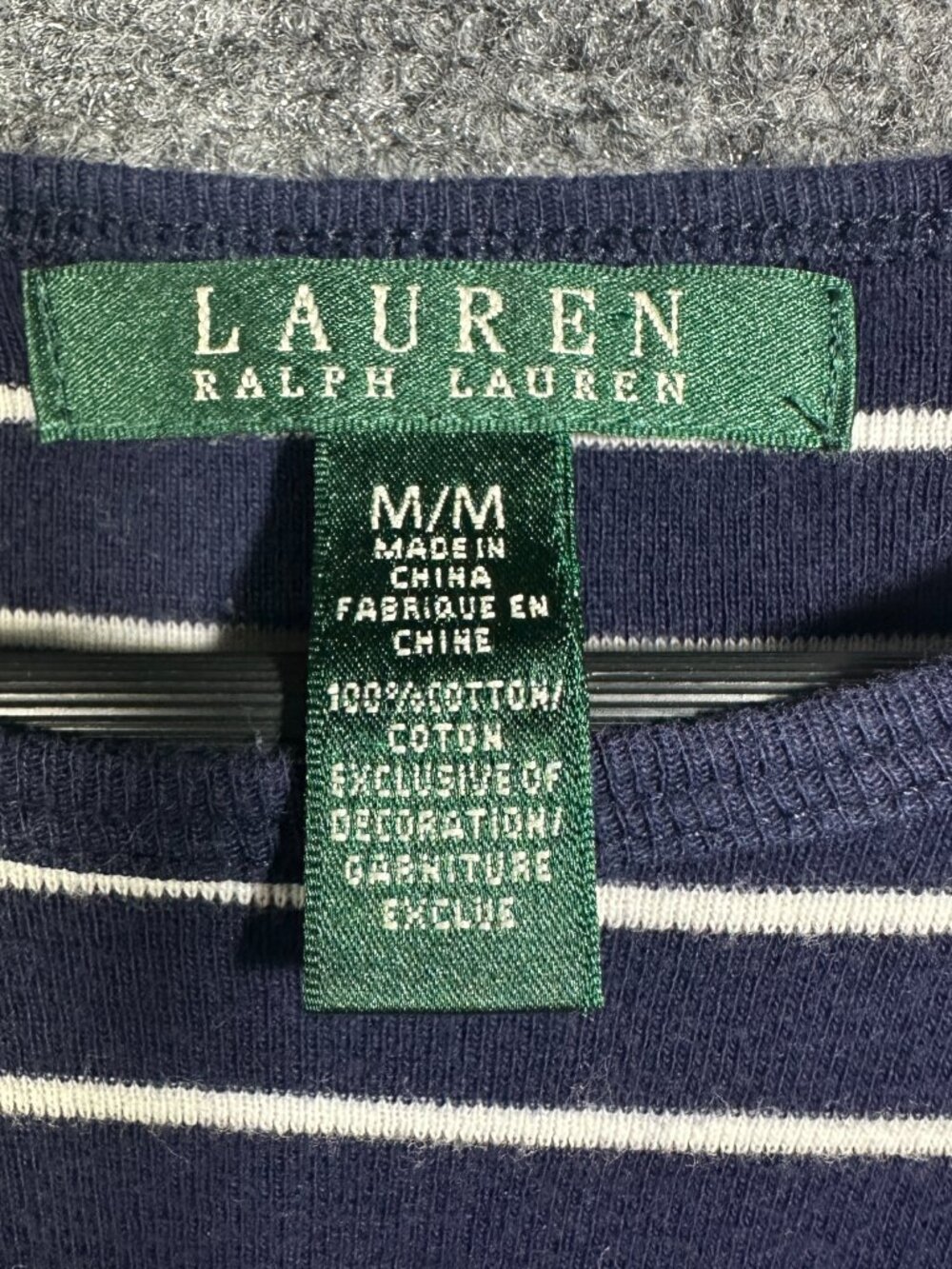 Lauren Ralph Lauren Top Womens Medium Blue White Stripe Cotton Short Sleeve Tee - Picture 5 of 8